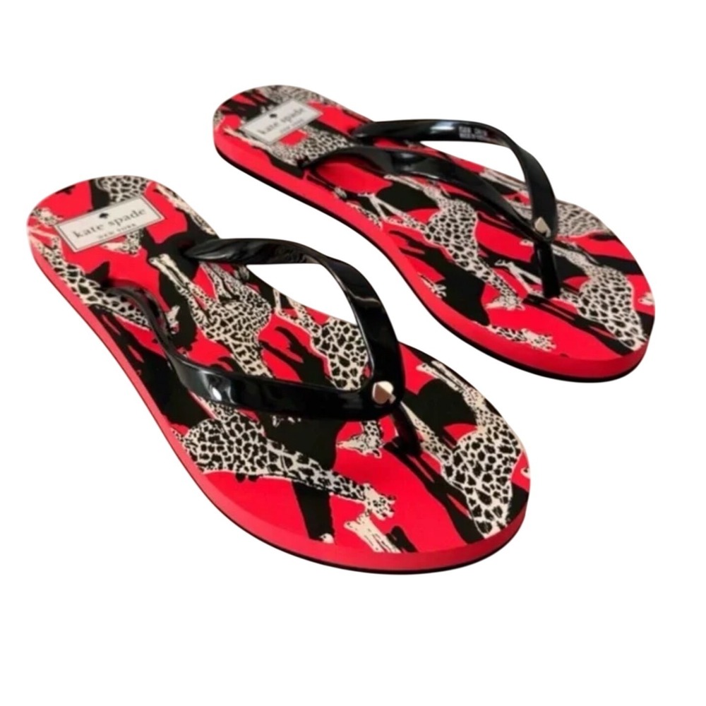 Kate Spade New York Giraffe Print Flip Flop Sandals‎ Red Black Women's
